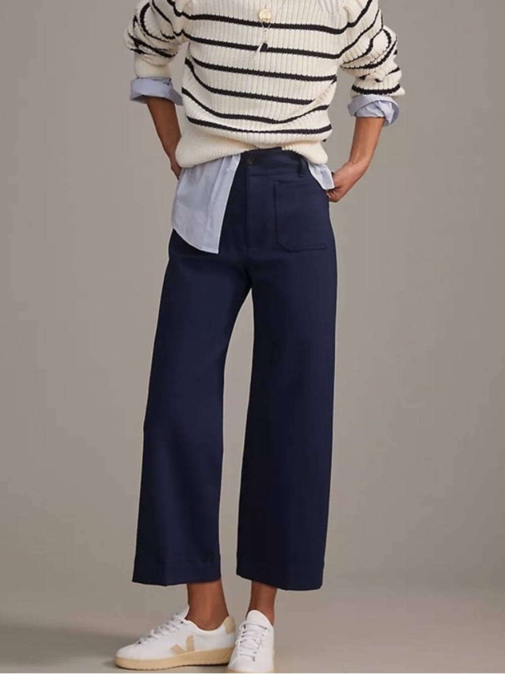 Maeve Navy Wide-Leg Crop Pants